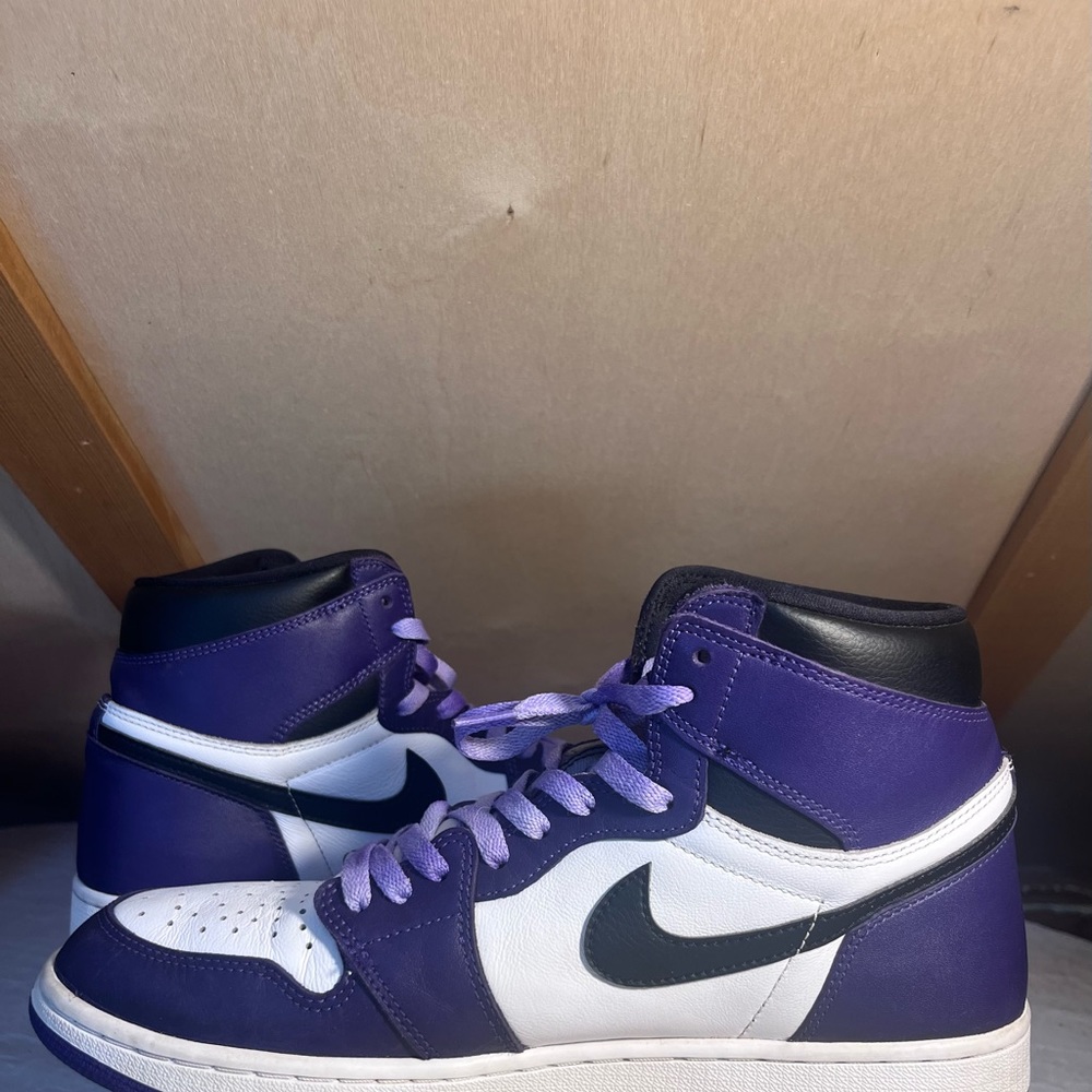 Nike Retro Court Purple Air Jordan 1 High Top Basketball Shoes - Picture 3 of 10